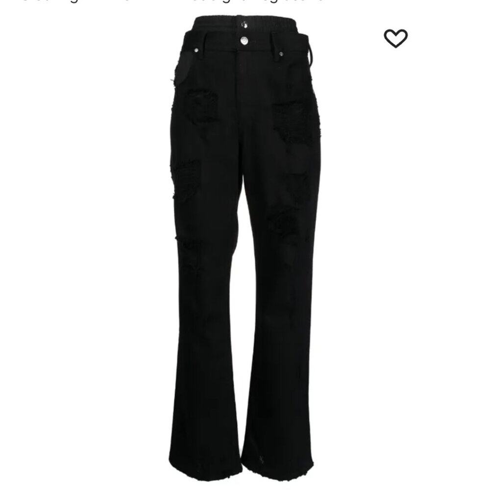 NEW RTA Distressed Double Waistband Jeans Size 25 Black Denim Straight Leg NWT